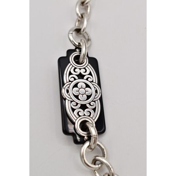 Brighton Gloss Chain Black Silver Tone Floral Size Medium 33\